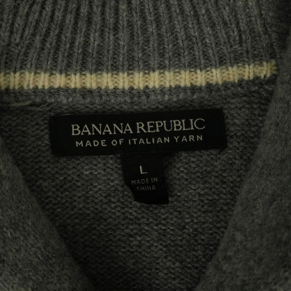 Banana Republic Toggle Popover Sweater Mens L Gray Merino Wool Shawl Colla